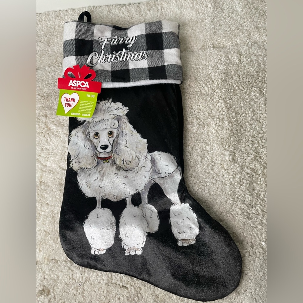 Poodle Christmas Stocking 20” Black Plaid New